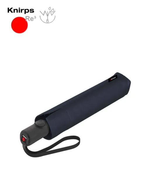 מטרייה מתקפלת עם פתיחה הפוכה בצבע כחול נייבי, Knirps Re³, עמידה לרוחות חזקות, עם רצועת נשיאה ונרתיק תואם