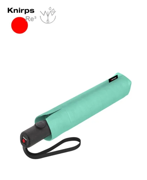 מטרייה מתקפלת עם פתיחה הפוכה בצבע ירוק מנטה, Knirps Re³, עמידה לרוחות חזקות, עיצוב מודרני עם נרתיק תואם