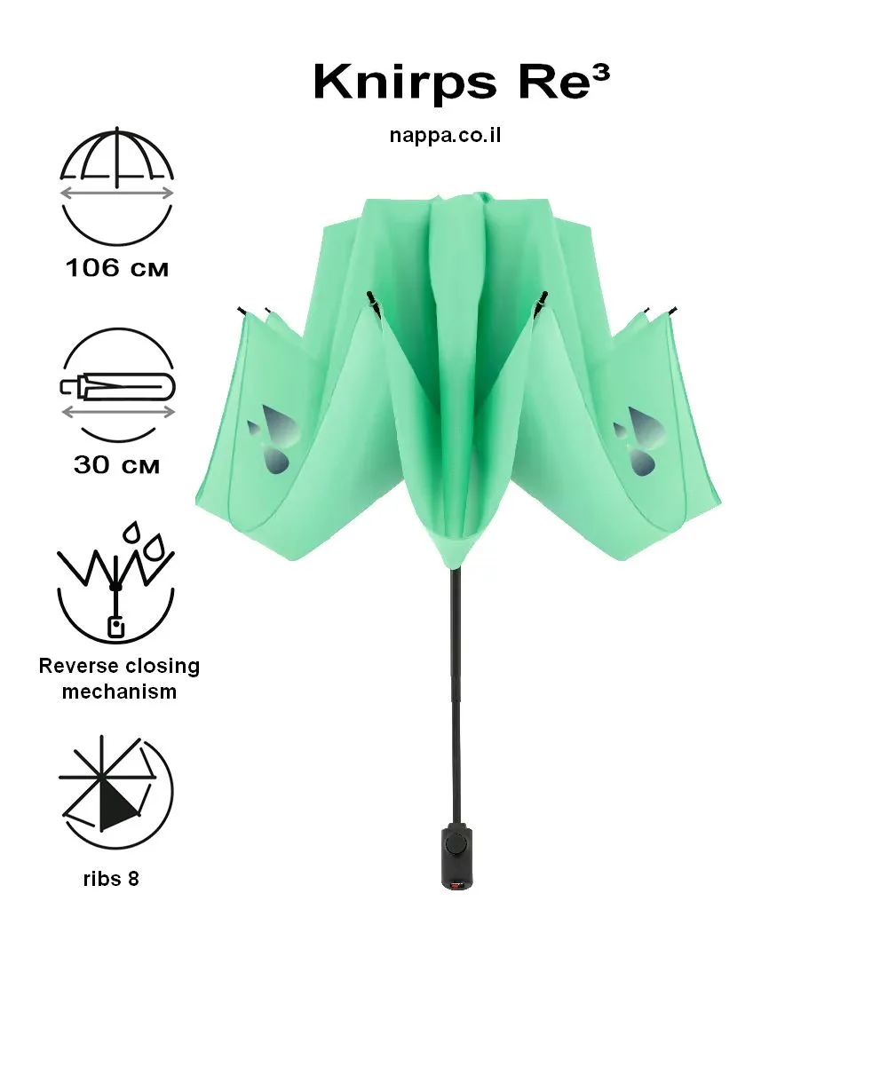 מטרייה מתקפלת עם פתיחה הפוכה מנגנון ופרטים נוספים Knirps Re³