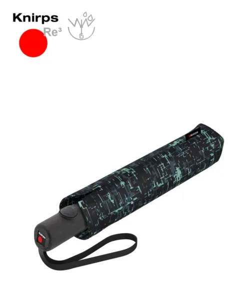 מטרייה מתקפלת עם פתיחה הפוכה בדוגמת פיקסל מנטה, Knirps Re³, עמידה לרוחות חזקות, עיצוב גרפי מודרני