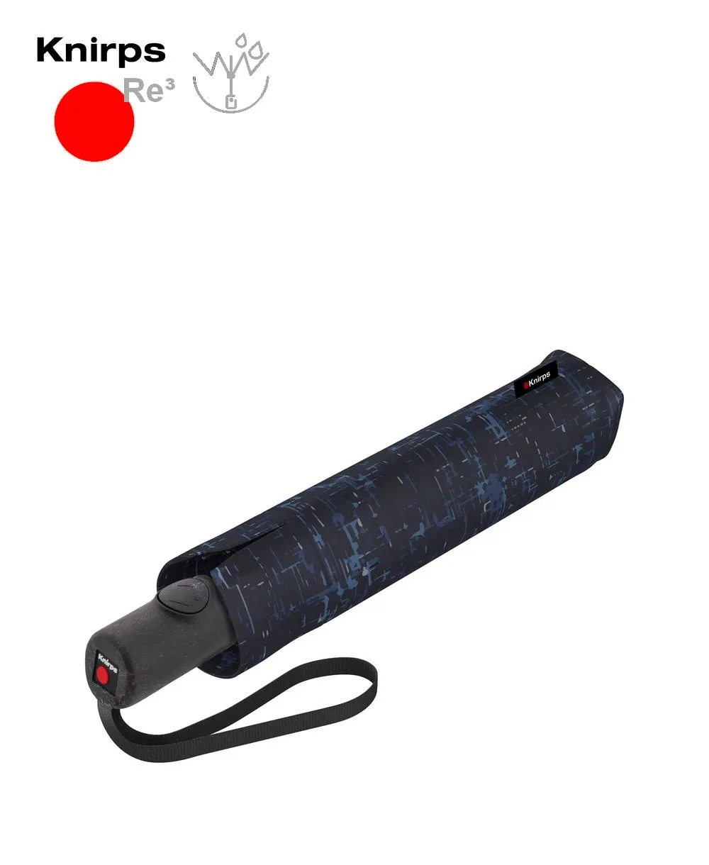 מטרייה מתקפלת עם פתיחה הפוכה בדוגמת פיקסל כחול, Knirps Re³, עמידות גבוהה לרוח, עם נרתיק ורצועת נשיאה