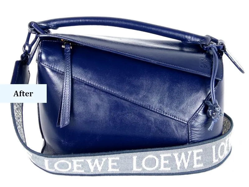 תמונות אחרי חידוש תיק LOEWE כחול סגלגל צביעה מחדש (1)