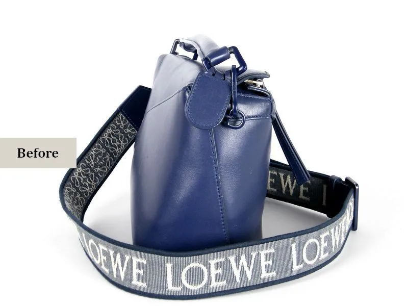 תמונות לפני חידוש תיק LOEWE כחול סגלגל תיקון רצועה וצביעה מחדש (3)