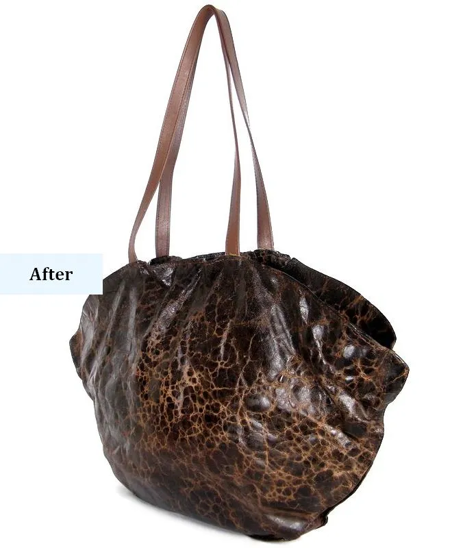 leather-bag-after-restoration-back-view-mishi גב תיק עור וינטג' בעיצוב מירב אוחיון לאחר חידוש - עור מוזן עם פטינה טבעית משומרת