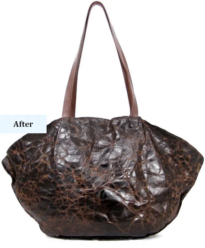 leather-bag-after-restoration-front-view-mishi תיק עור וינטג' בעיצוב מירב אוחיון (MISHI) לאחר שחזור - מבט קדמי עם עור מחודש, כהה וגמיש יותר