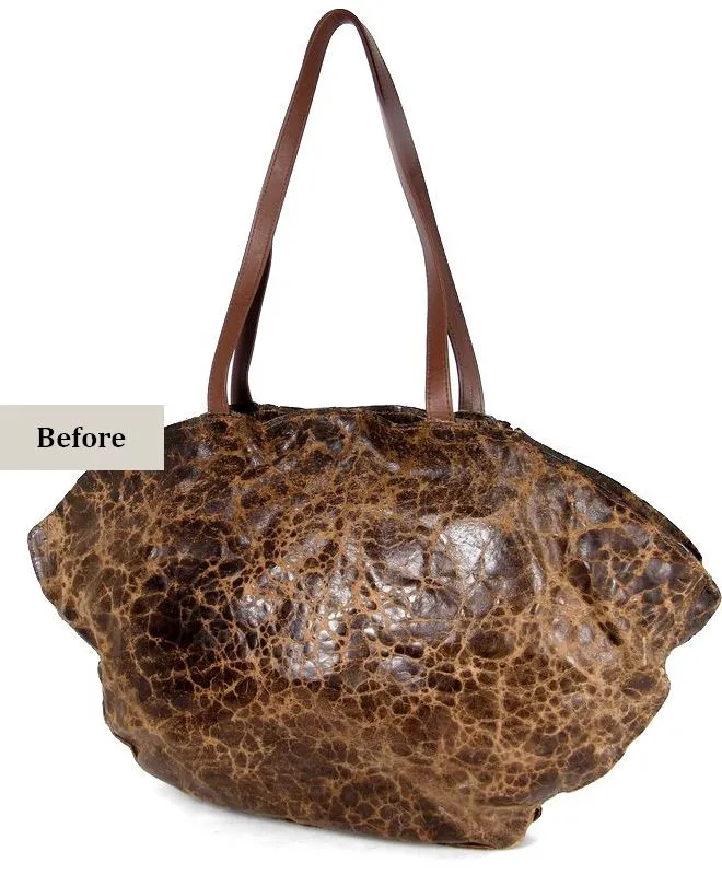 leather-bag-before-restoration-back-view-mishi גב תיק עור וינטג' בעיצוב מירב אוחיון לפני חידוש - עור עייף עם פטינה ושחיקה טבעית
