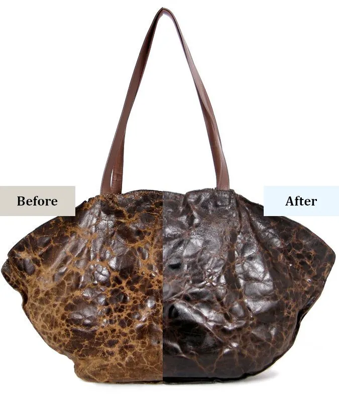leather-bag-restoration-before-after-mishi לפני ואחרי שחזור תיק עור וינטג' בן 20 שנה בעיצוב מירב אוחיון למותג MISHI חידוש עור, תיקון קרעים והחייאת מראה מקורי