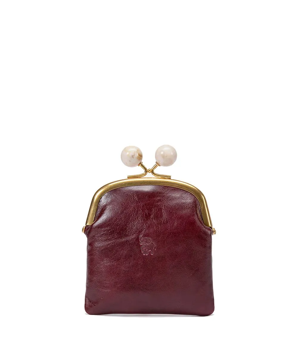 ארנק קטן מעור לנשים סגירת מנעול וקישוט אבן ארנקי עמנואל דגם ג'קלין בורדו