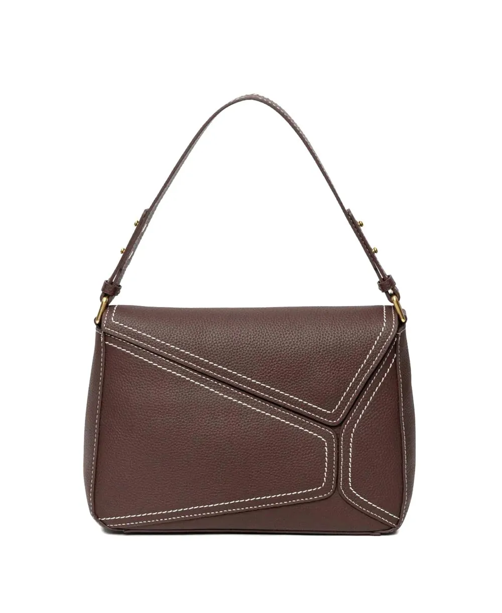 תיק עור לנשים נאפה דגם פזל בגוון חום כהה