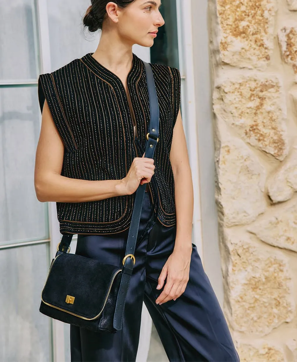 תיק צד עור לנשים אגנס גדול שחור | נטע שדה – תמונה 3