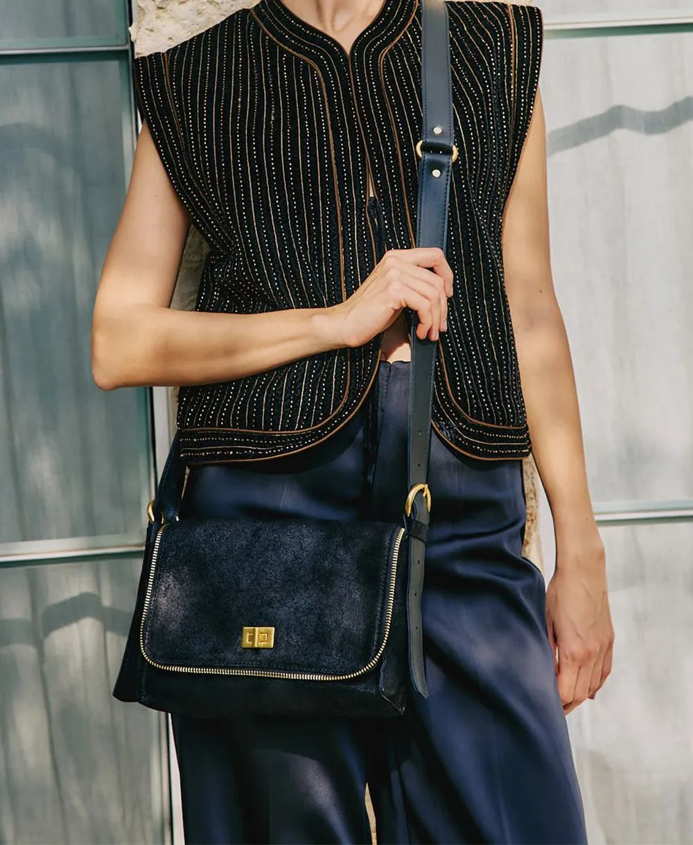 תיק צד עור לנשים אגנס גדול שחור | נטע שדה – תמונה 2