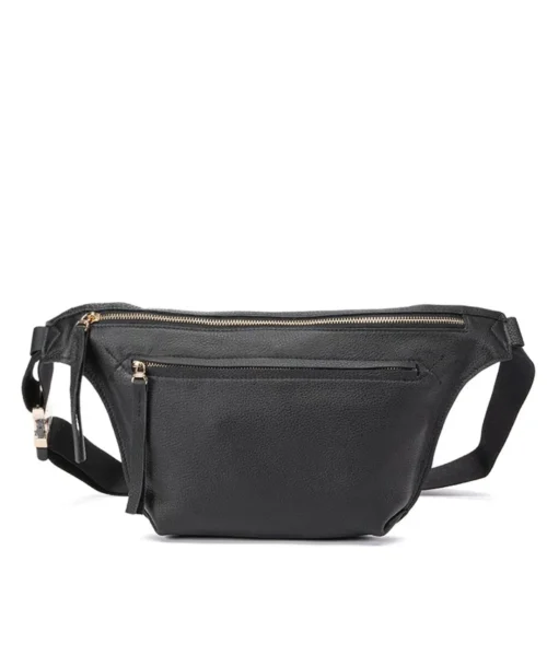 פאוץ' עור גדול לנשים אנה גולד בשחור עם אבזמי זהב בעיצוב נטע שדה