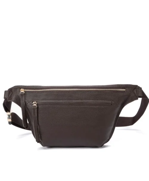 פאוץ' עור גדול לנשים אנה גולד בחום שוקולד עם אבזמי זהב בעיצוב נטע שדה