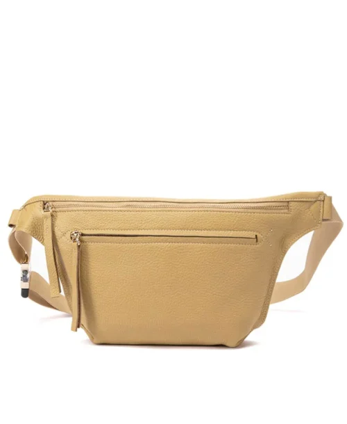 פאוץ' עור גדול לנשים אנה גולד בצבע חרדל עם אבזמי זהב עיצוב נטע שדה