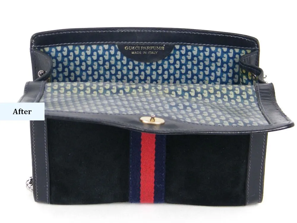 gucci-bag-interior-after-cleaning-restoration ניקוי בטנה לתיק גוצי במסגרת תהליך ריסטוריישן יוקרתי