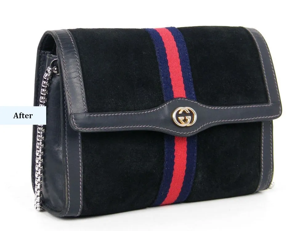 gucci-suede-bag-after-restoration-angle ריסטוריישן תיק גוצי זמש שחור לאחר צביעה מקצועית