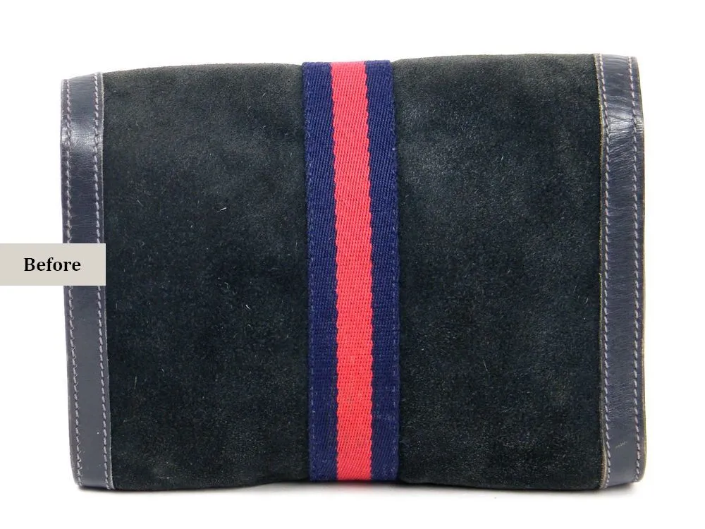 gucci-suede-bag-back-before-restoration-nappa זמש שחוק בתיק גוצי לפני תהליך ריסטוריישן