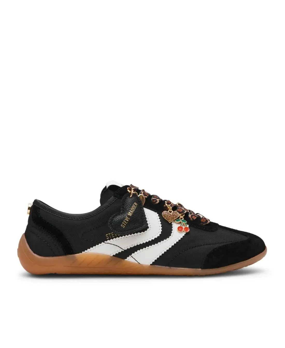 Steve Madden BASSETT סניקרס נשים שחור עם שרוכים מנומר ותליוני זהב