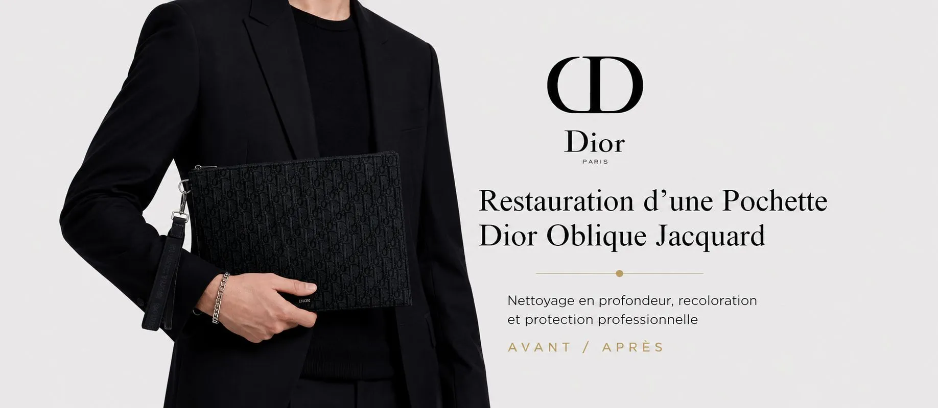 Restauration d’une pochette Dior Oblique Jacquard avant après