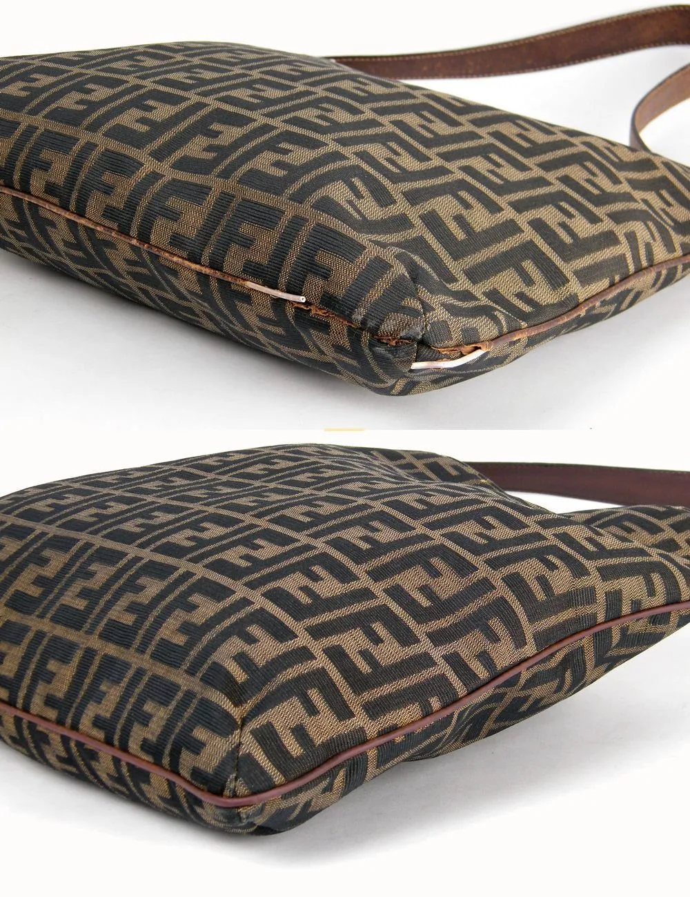 Fendi Zucca bag piping restoration before and after leather edge repair