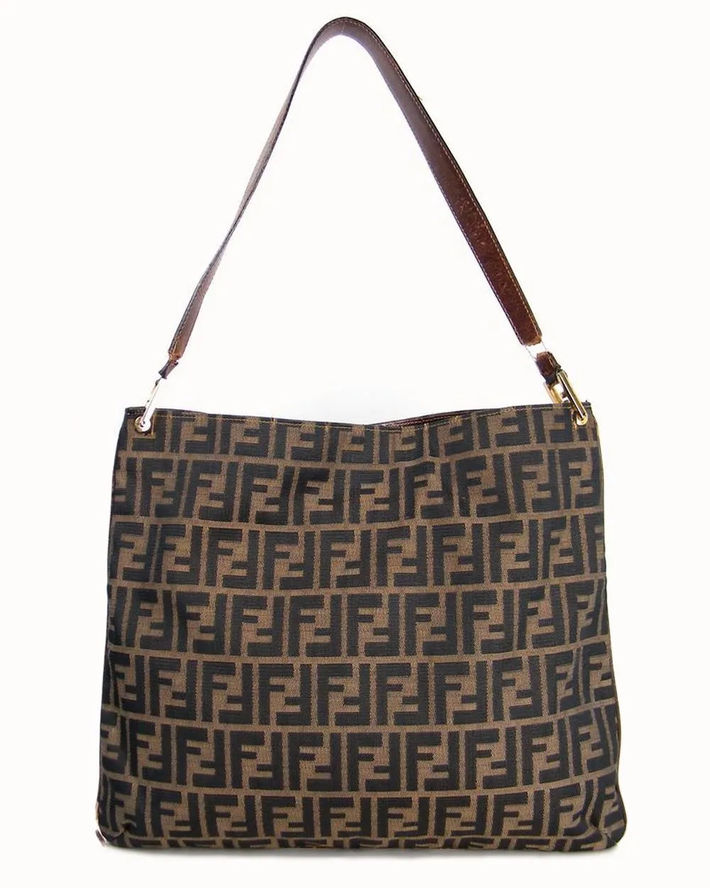Front view of a Fendi Zucca shoulder bag before leather restoration