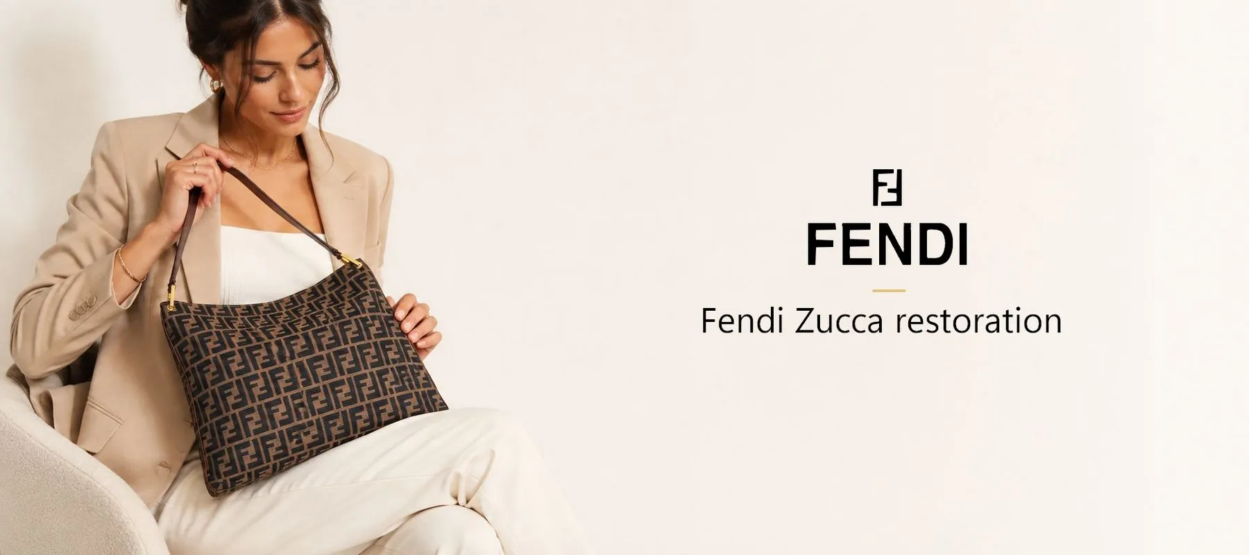 Fendi Zucca Vintage bag after professional restoration with rebuilt leather strap, restored leather piping and polished original hardware