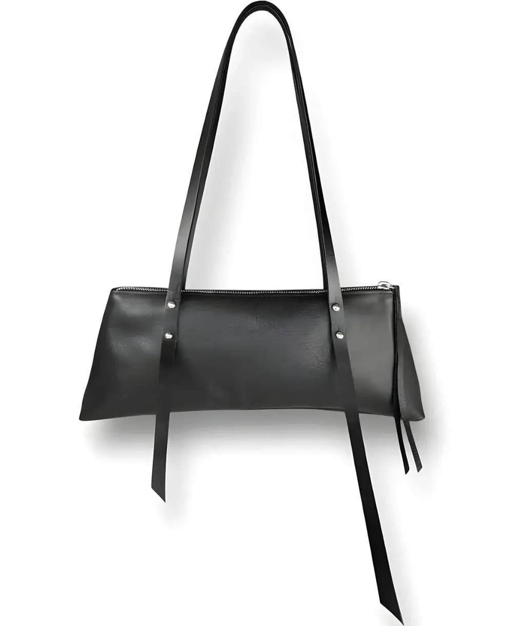 תיק כתף לנשים COR RAW שחור מעור בקר בעבודת יד - Noam Leather Design