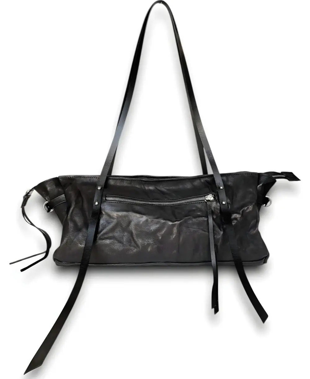 תיק צד לנשים VEGA OYSTER מעור שחור בעבודת יד של Noam Leather Design